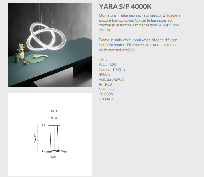 GEALUCE Sospensione montatura in alluminio satinato bianco. Diffusore in silicone bianco opale. LED YARA BEST SELLER 2025 GEALUCE Sospensione montatura in alluminio satinato bianco. Diffusore in silicone bianco opale. LED YARA BEST SELLER 2025